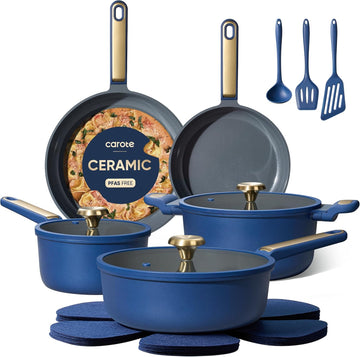Ceramic Cookwar Set, Pots and Pan Set Non Stick 16 Piece, Cookware Set Kitchen Cooking Set Non Toxic, PFAS PTFE Free