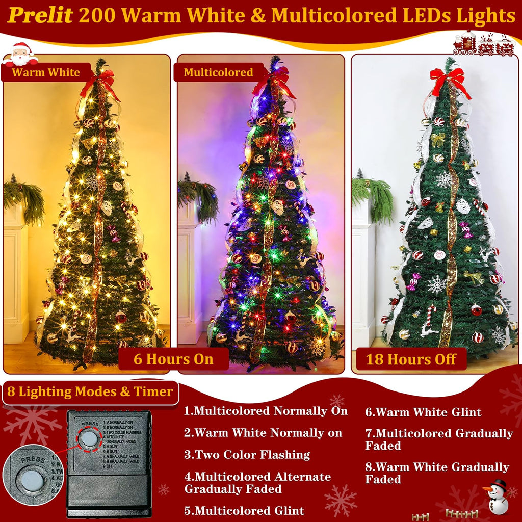 6 FT Prelit Pop Up, Dual Color Changing Lights Timer 8 Modes