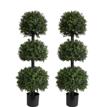 4ft Triple Ball Boxwood Topiariy Trees, UV Resistant, Faux Topiaries for Outdoor Porch Planter Decor 2Pack