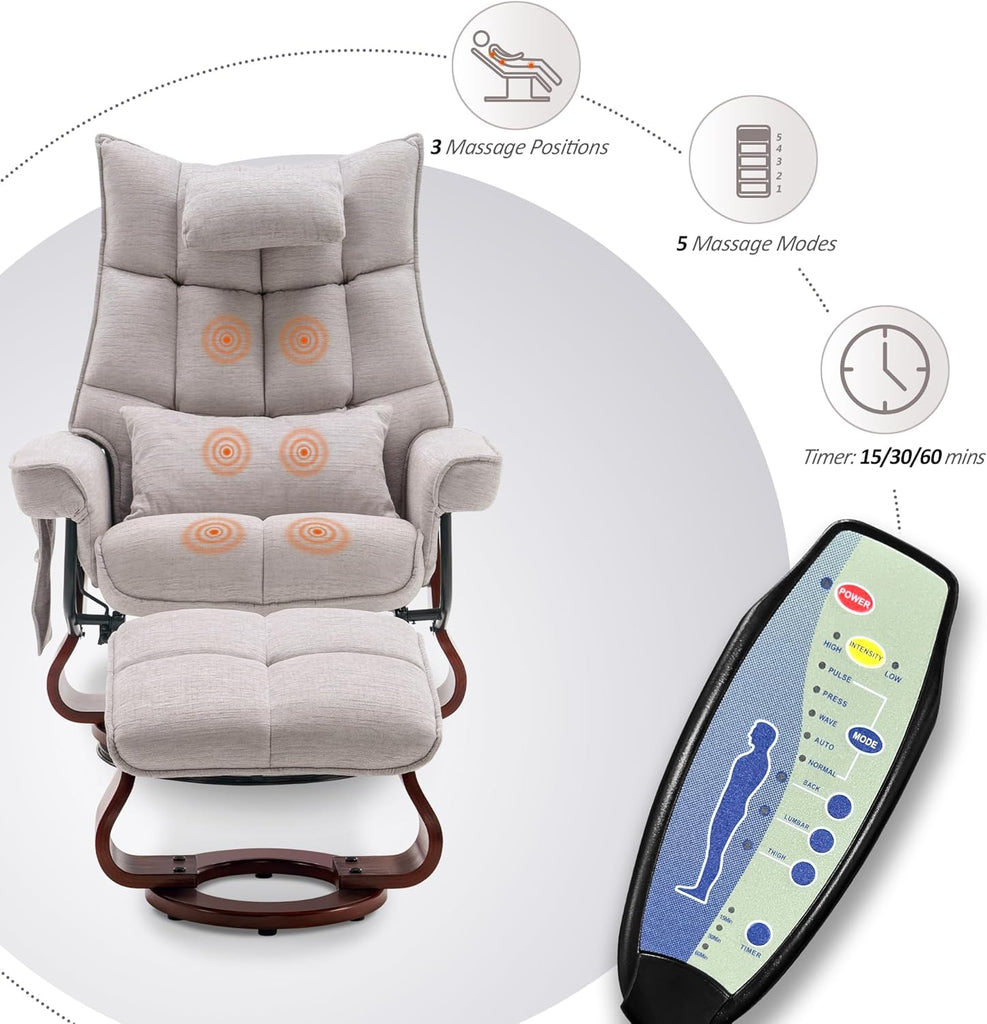 Modern Reclining Swivel Lounge Chair and Ottoman — Beige