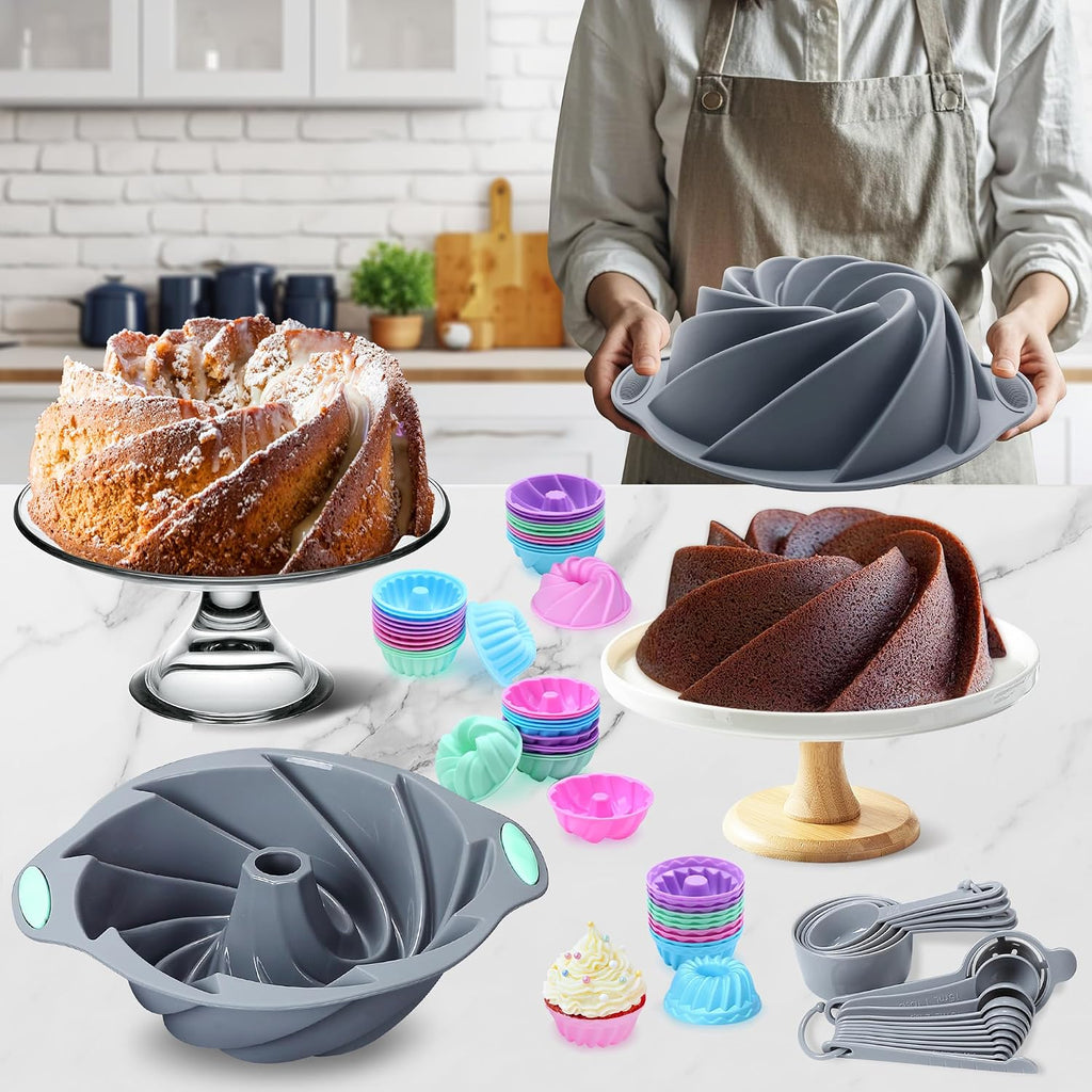72 Pieces Silicone Bakeware Set, Nonstick Pans Set, Easy Release Oven Silicone Pan with Cake Pans, Loaf Pans, Cups