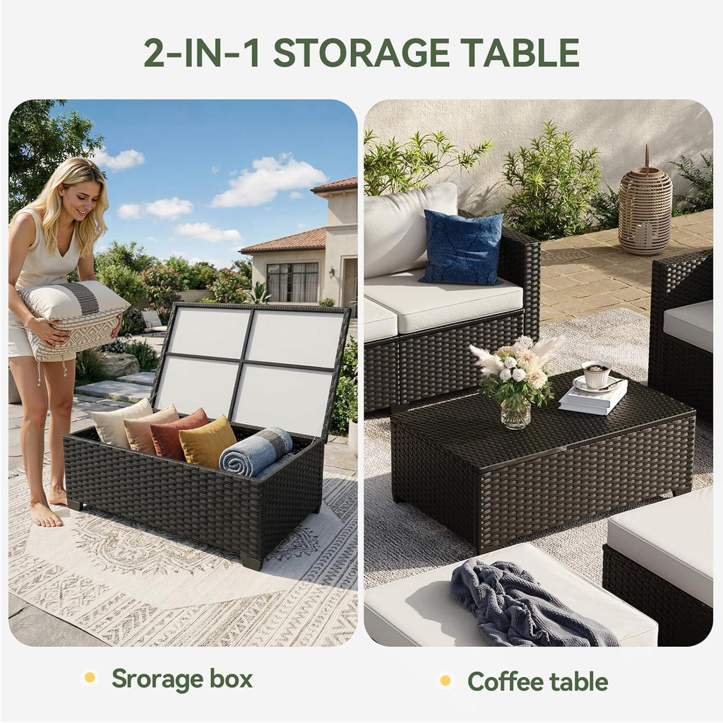 8 Piece Outdoor Patio Furniture Set 7 Seats, Outdoor Sectional with Thick Waterproof Cushions, Patio Conversation