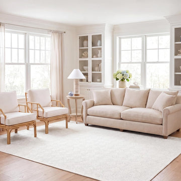 Natural Fiber Area Rug, Ivory, Handmade Wool & Jute