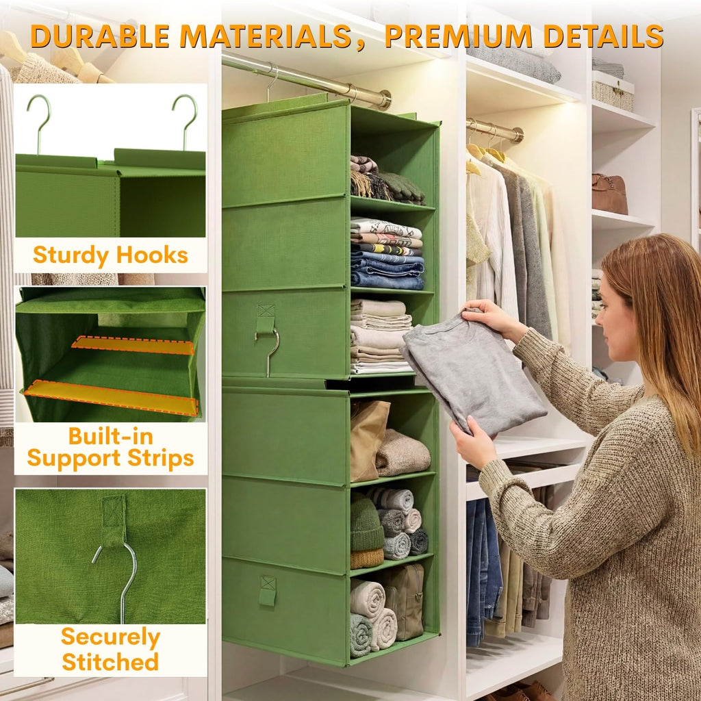 Extra Deep Hanging Closet Organizers and Storage, 2 Pack 3-Shelf