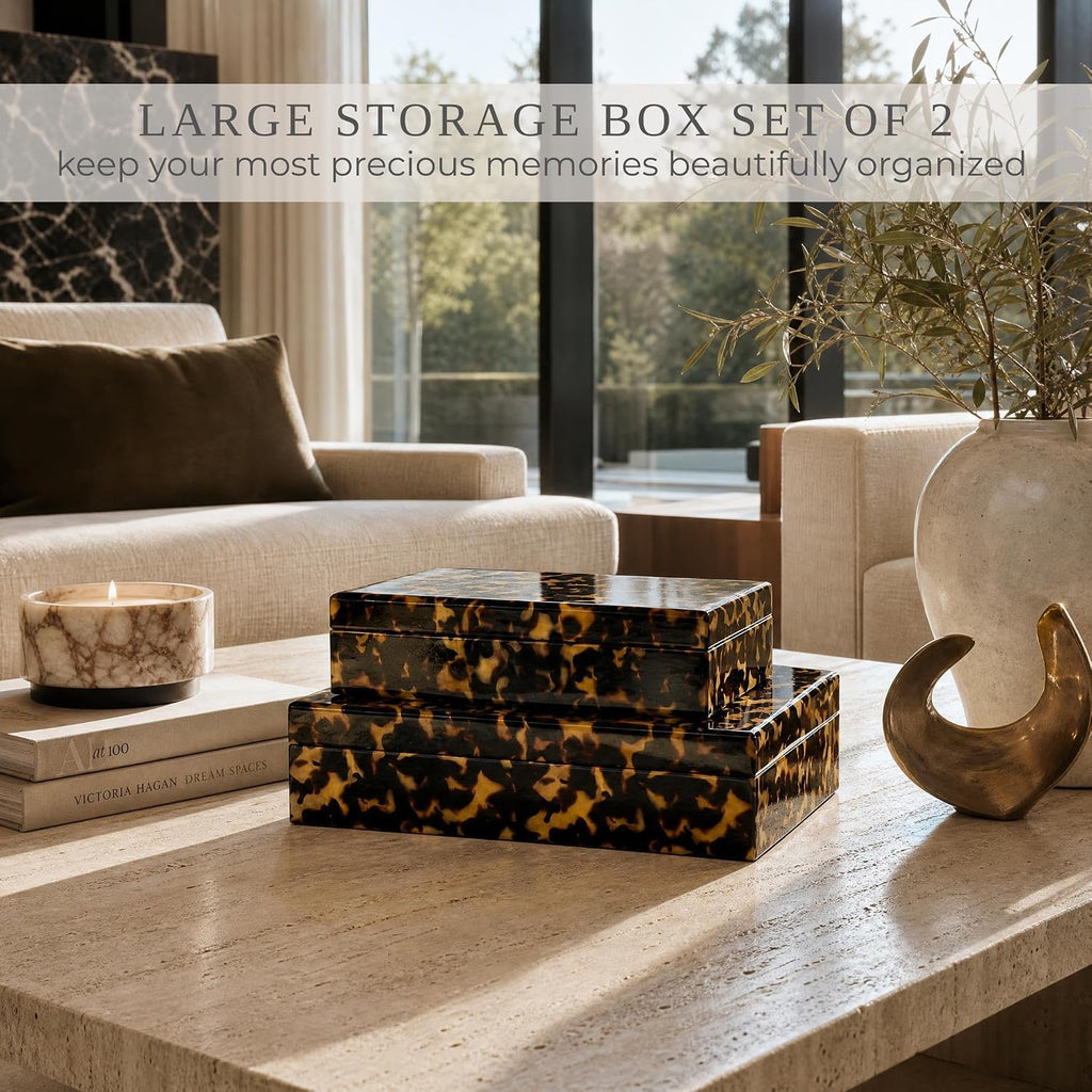 Decorative Storage Boxes Tortoise Shell Organizer Boxes - Set of 2