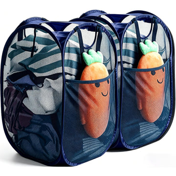 2Pack Strong Mesh Pop Up Laundry Hamper, 70L Collapsible Laundry Basket with Steel Frame, Double‐Stitched Handles &