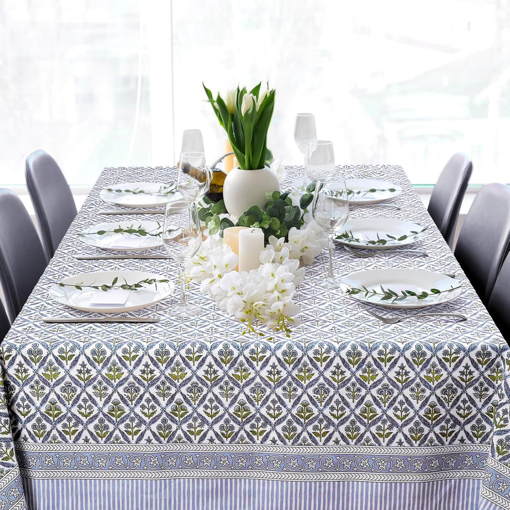 60'' x 90'' Cotton Tablecloth Handmade Cotton Floral Tablecloth Washable Print Rectangle Table Cover