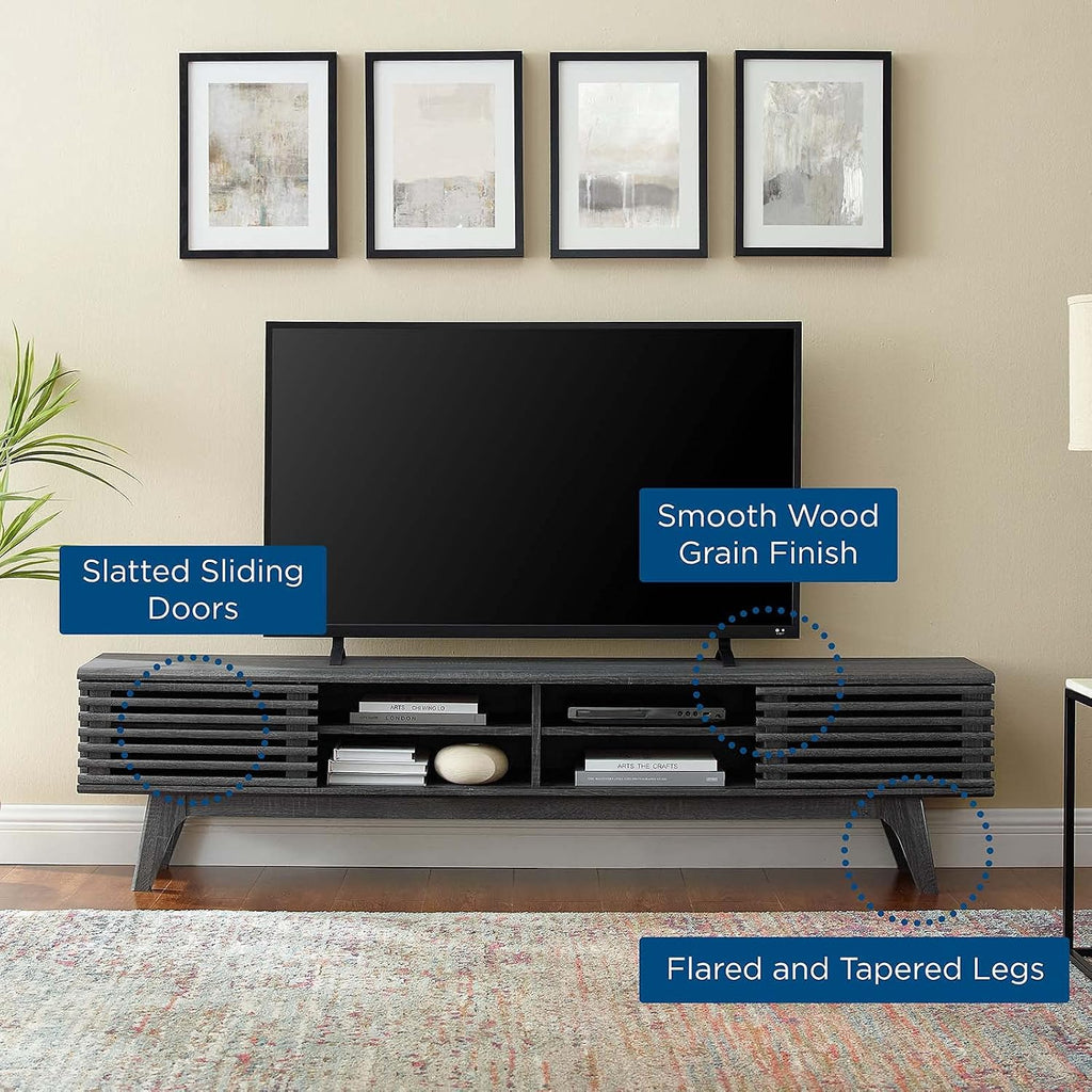Render Mid-Century Modern Low Profile 70 Inch Media Console TV Stand in Charcoal, 70"