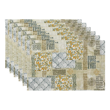 Table Placemats Set of 6, 12"x18" Linen Place Mats, Floral Patchwork