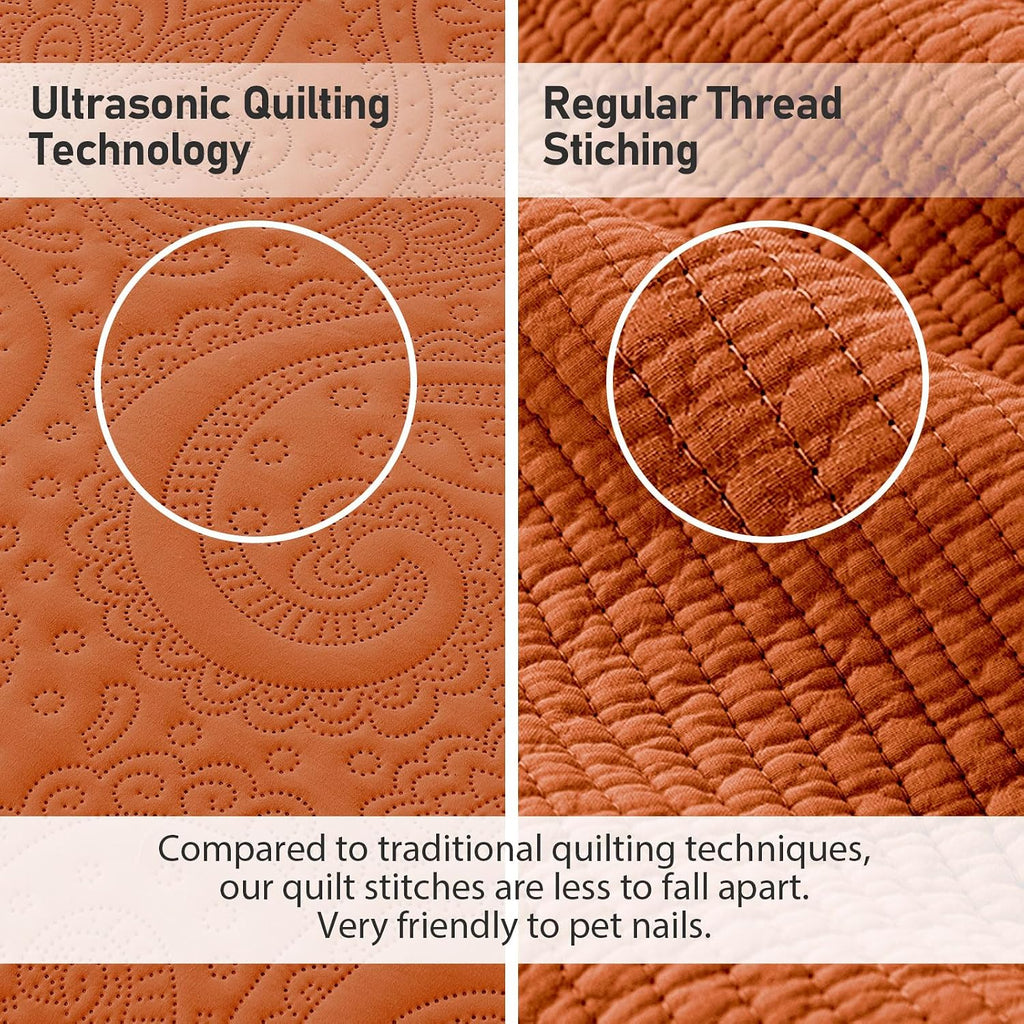 King Bedspread 132x 120, Burnt Orange Oversized King Bedspread, 3 Piece Soft Microfiber Lightweight Oversized
