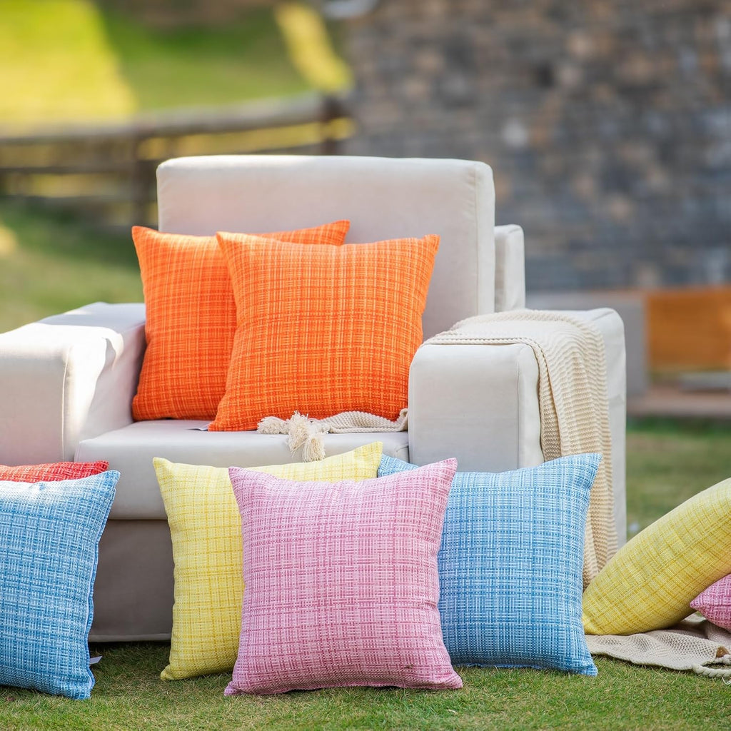 Farmhouse Outdoor Waterproof Throw Pillow Covers Pack of 2, 18x18 Inch Decorative Garden Cushion Covers, Solid Accent
