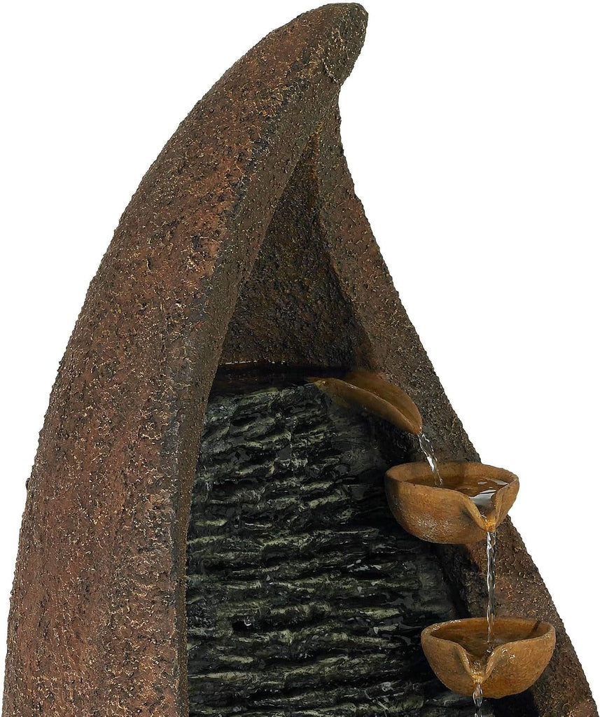 Nathan Cascade 34 1/2" High Large Rustic Indoor Outdoor Decor Faux Stone Floor Fountain with Light LED Standing
