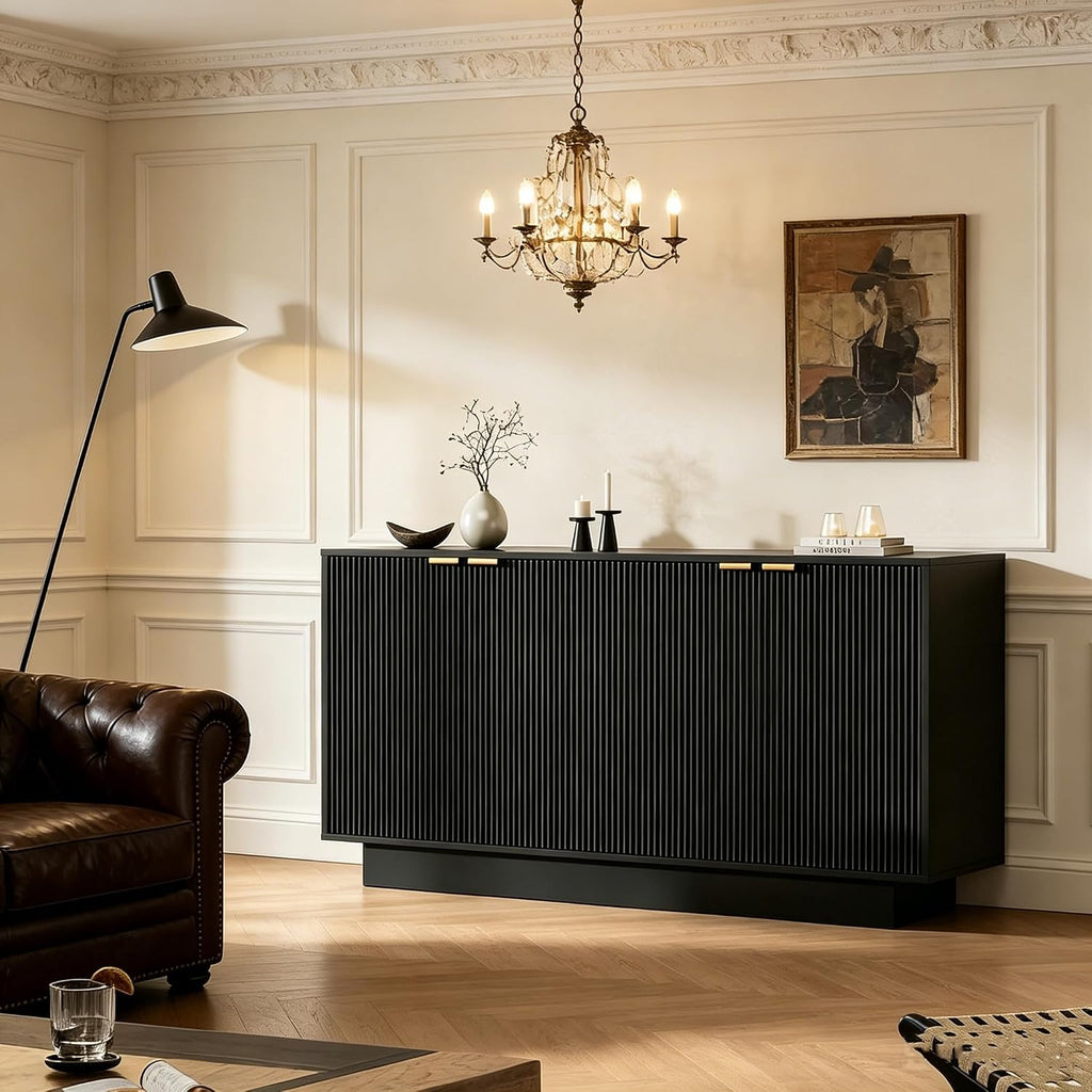 63'' Large Fluted Sideboard Buffet Cabinet, Modern Storage Cabinet with Adjustable Shelf, Console Table Wine Bar