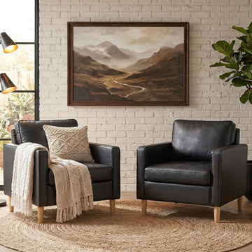 Black Faux Leather Accent Chairs, Armchair (Black, 2) - Set of 2