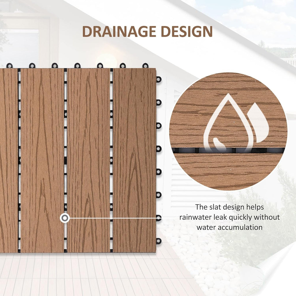 Interlocking Deck Tiles, Pack of 11 Outdoor Flooring Patio Tiles, 12" x 12", All Weather for Porch, Balcony, Backyard