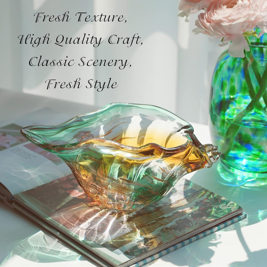 9 Inch Blown Glass Shell Vase, Seashell Potpourri Holder