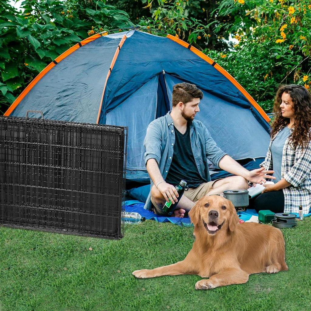 Dog Crate - 36 Inch Medium Double Door Portable Dog Cage, Metal Wire Pet Kennel with Secure Lock, Leak-Proof Pan Tray