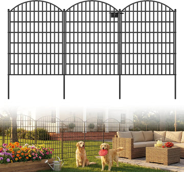 10 Panels Arched No Dig Decorative Garden Fence with Gate, 40in(H) x 25.0ft(L) Dog Fence Outdoor for Yard, Rustproof