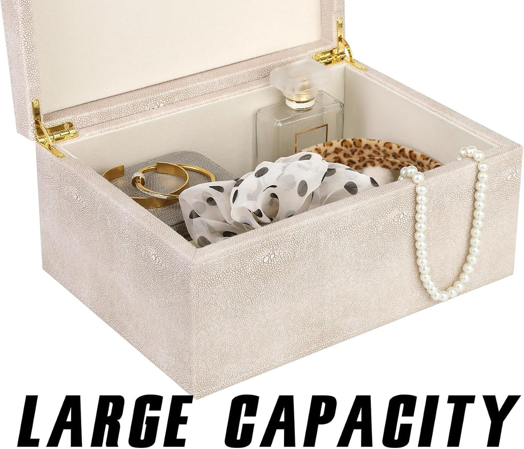 Faux Leather Decorative Box, Large Wooden Structure Keepsake Box Accessory Organizer Jewelry Organizer with Hinged