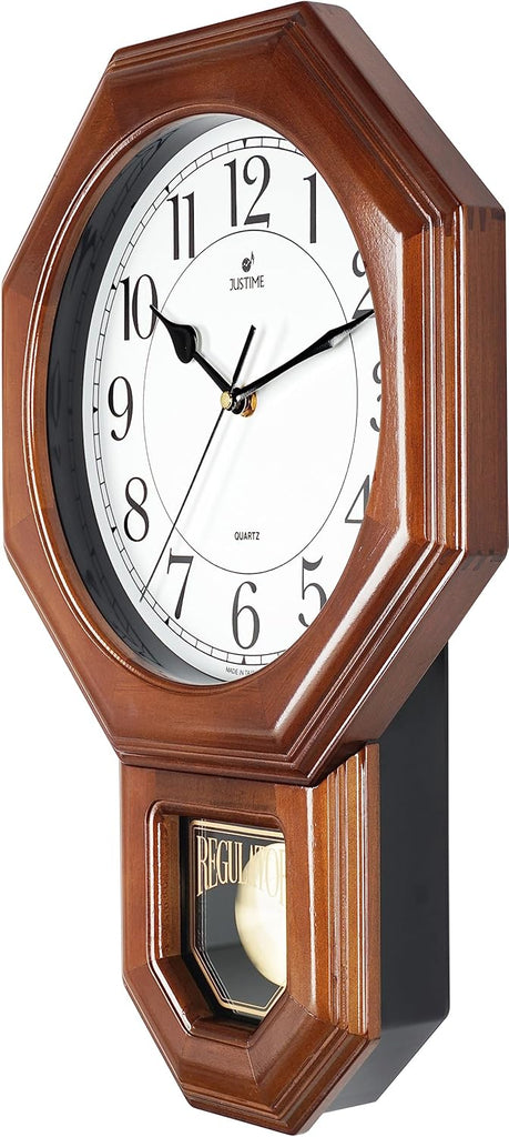 Traditional Schoolhouse Solid Wood Pendulum Wall Clock Chimes Hourly with Westminster Melody Chime Made in Taiwan (Dark Wood...