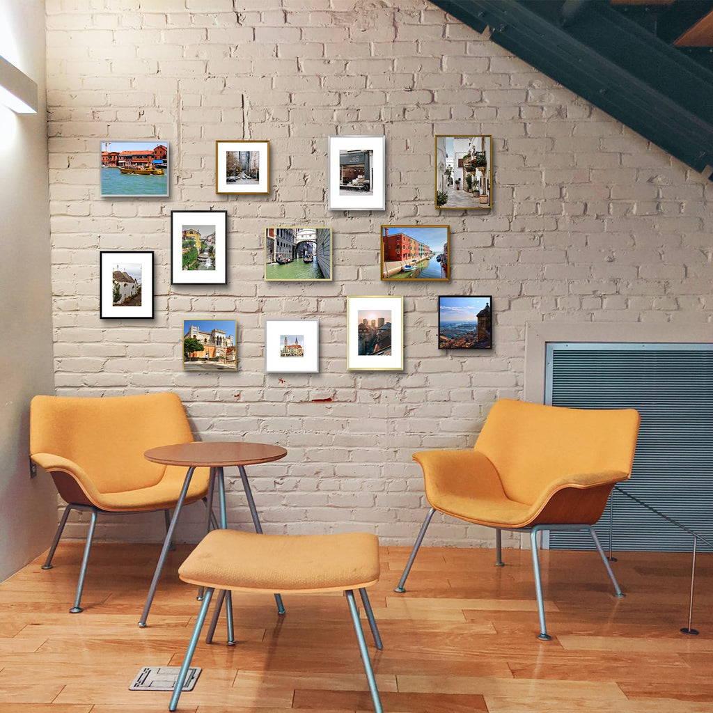 8x10 Black Aluminum Frame with White Mat, Real Glass