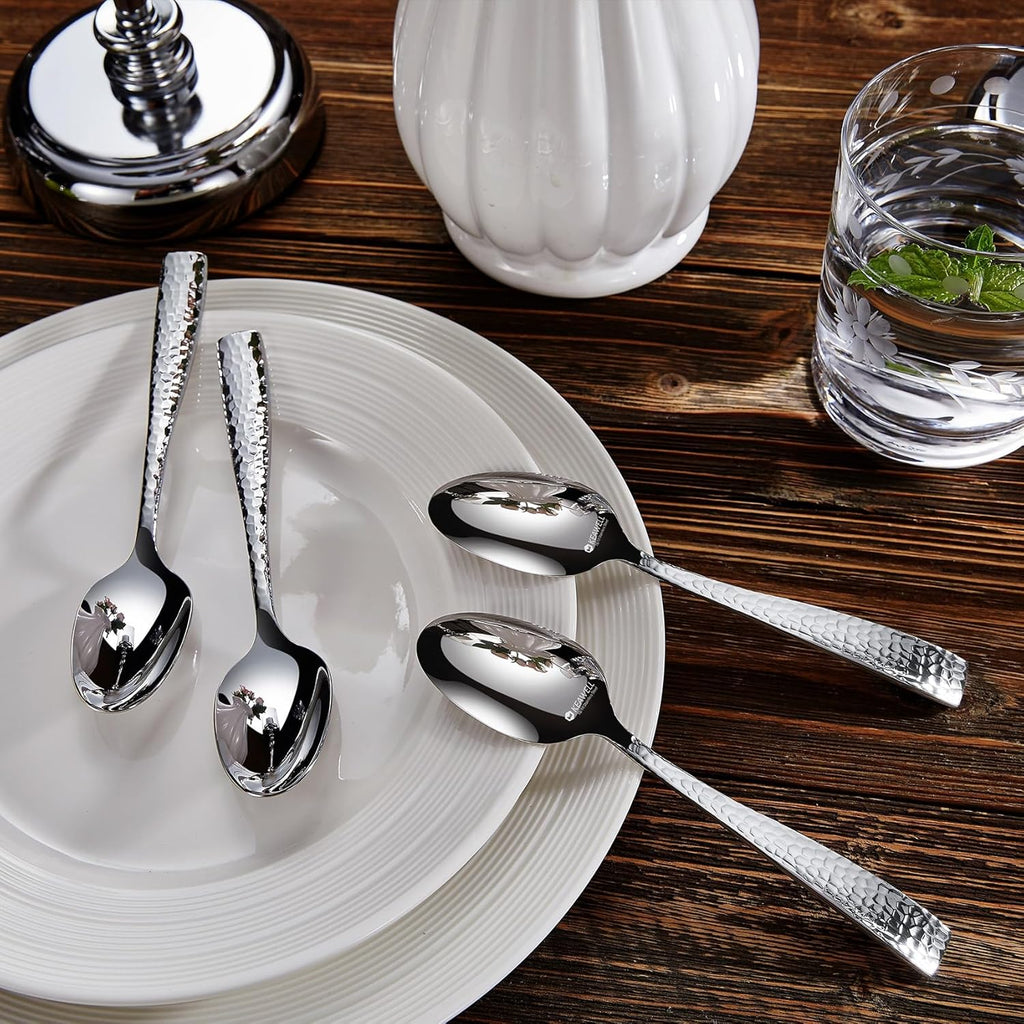 Premium 20/45/65-Piece Louis Hammered Silverware Set with Squared Edge, 18/10 Stainless Steel, Service for 4/8/12