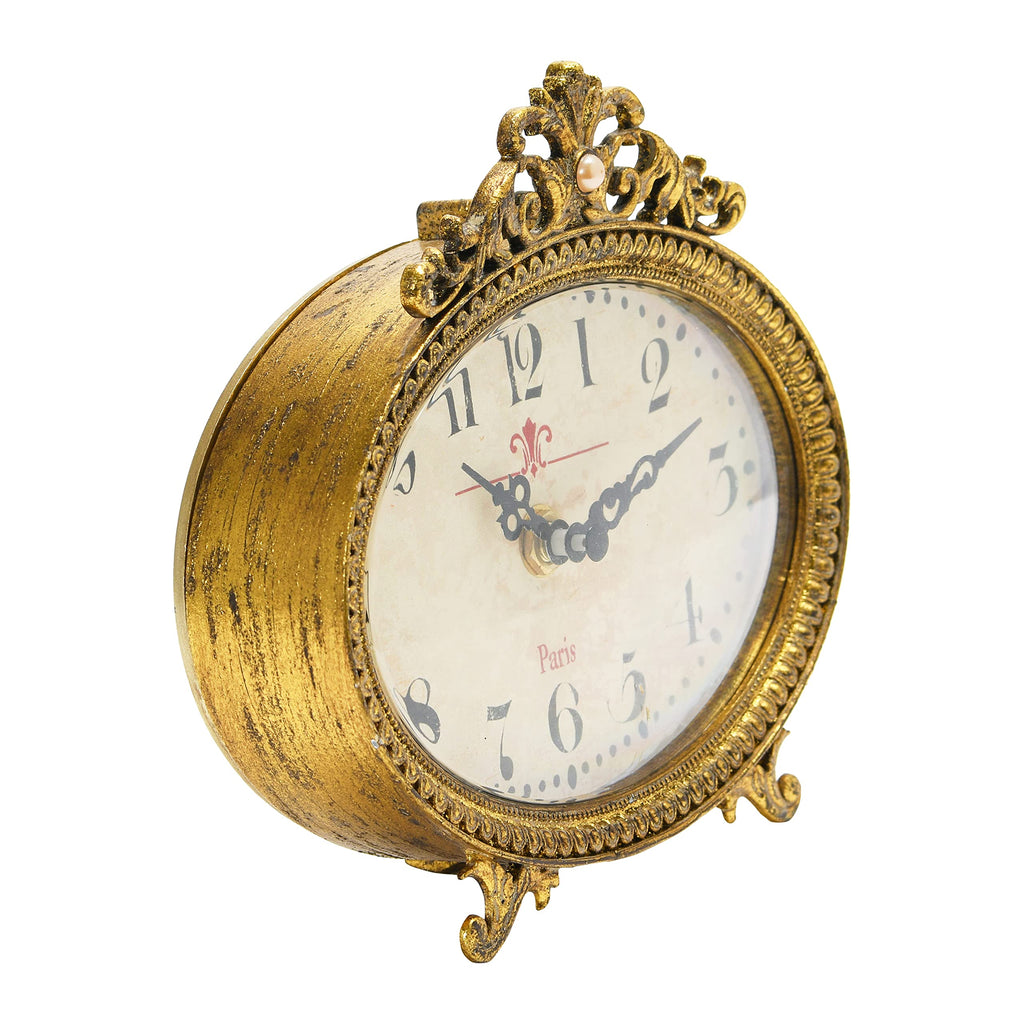 Distressed Pewter Mantel Clock, Gold Finish