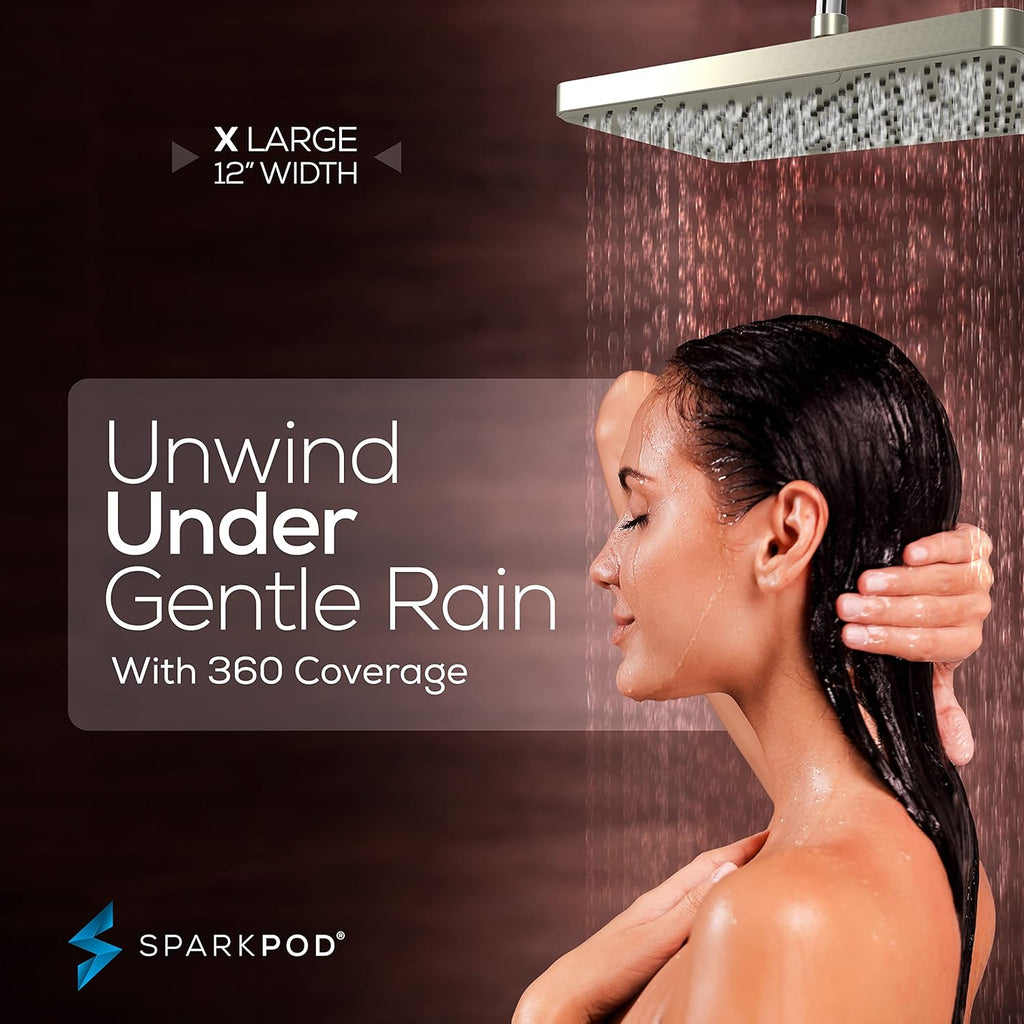 12 Inch Rectangle Rain Shower Head - Ceiling or Wall Mount Rainfall Shower Head - Large Coverage Showerhead