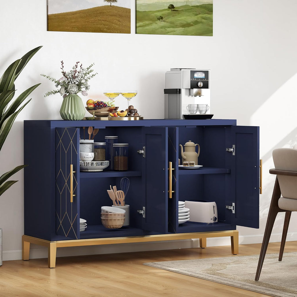 47.8" Storage Accent Cabinet with 4 Doors, Modern Sideboard Buffet Cabinet with Gold Lines