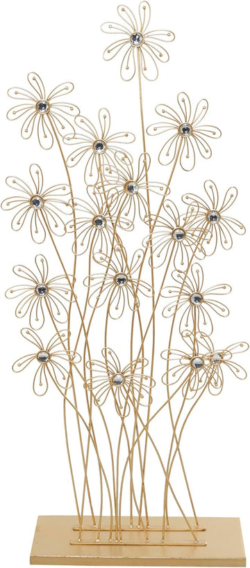 79 Metal Floral Decorative Sculpture Tall Home Decor Statue with Crystal Embellishments, Accent Figurine 16" x 7" x