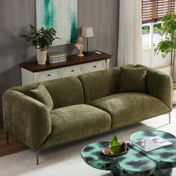 82.7" Modern Sofa with Metal Legs, Comfy Boucle Couch, Minimalist Curved Sofas, Luxury 3 Seater Deep Sofa