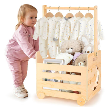 Wooden Baby Shower Crate Closet with Wheels, Pushable Gift Basket Storage