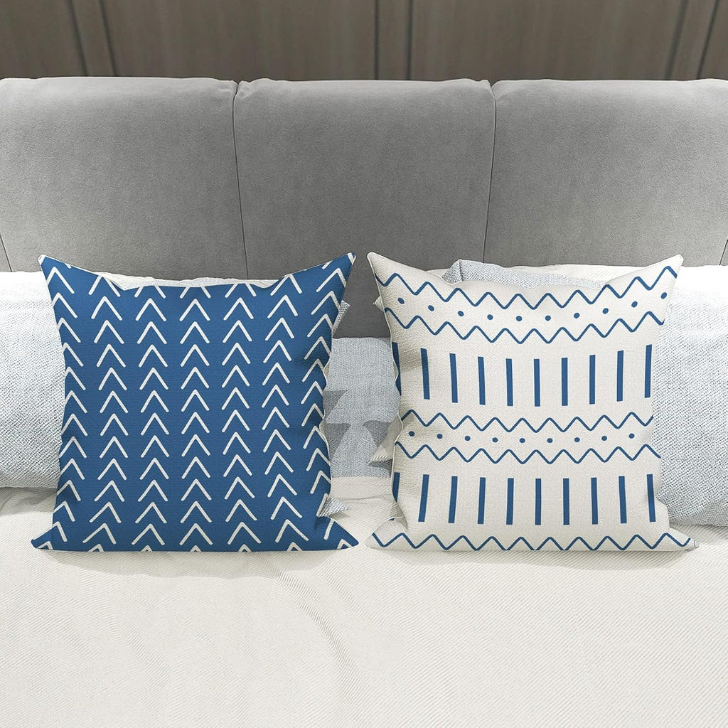 Pillow Covers 18x18 Set of 4, Modern Sofa Throw Pillow Cover, Decorative Outdoor Linen Fabric Pillow Case