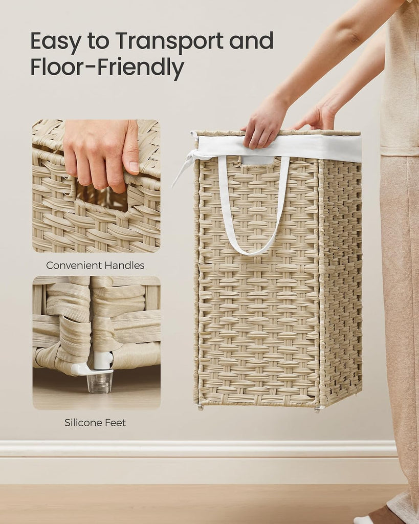 Laundry Hamper with Lid, 23.8 Gallon (90L) Synthetic Rattan Clothes Laundry Basket with Lid and Handles, Foldable