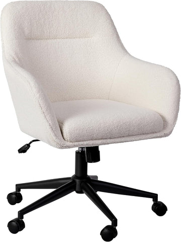 Swivel Task Chair with Flared Arms for Home Office in White Boucle with Oil Rubbed Bronze Frame
