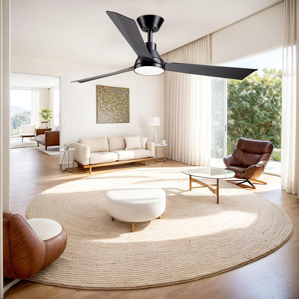 52 Inch Ceiling Fans with Lights and Remote, ETL Quiet Reversible DC Full Copper Motor, 2 Downrods, 3 CCT Dimmable, 6 Speeds Outdoor Ceiling Fans for Patios Porch Bedroom Living Room Black