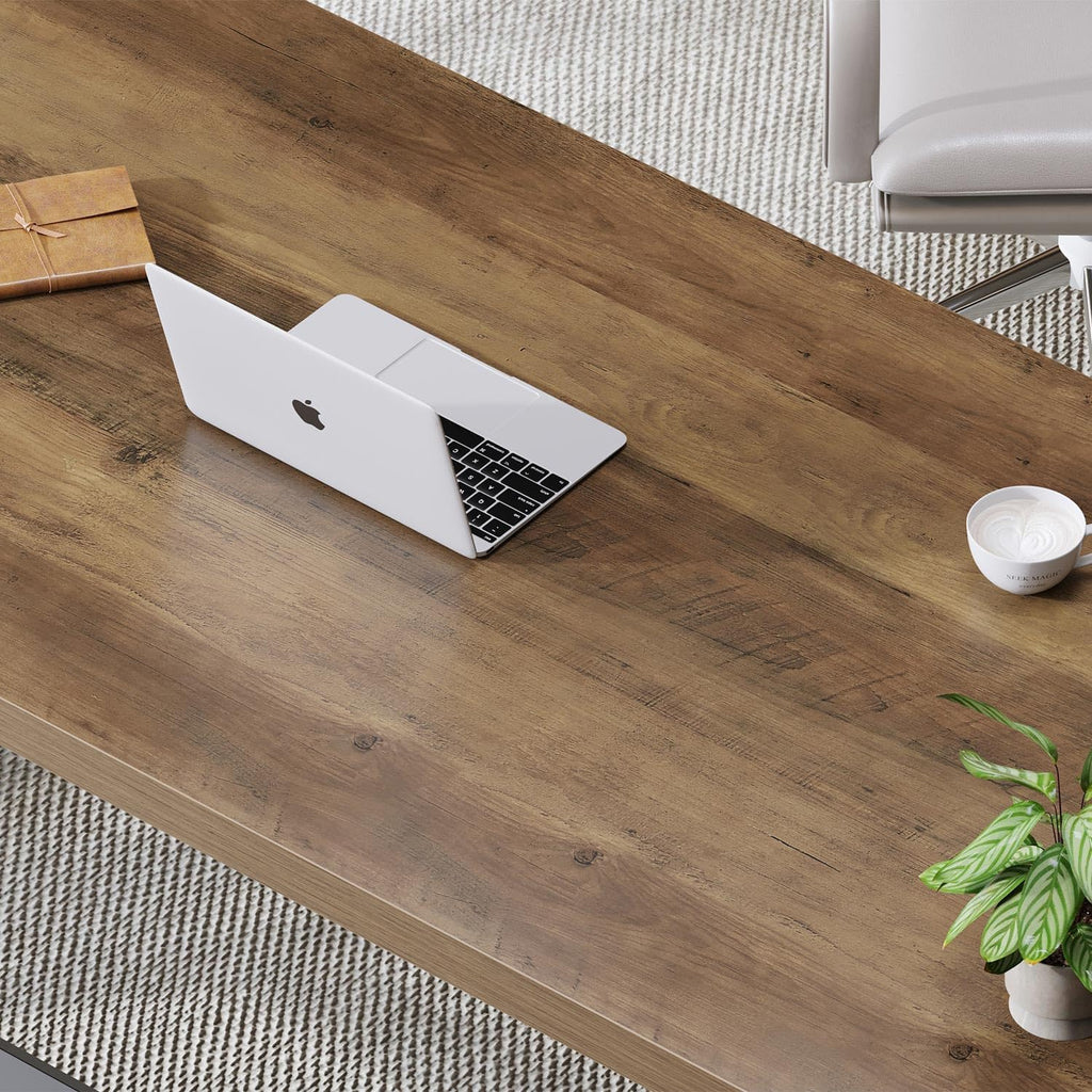 Wood Computer Desk, Rustic Home Office Executive Desk, Industrial Wooden Computer Writing Study Work Gaming Table