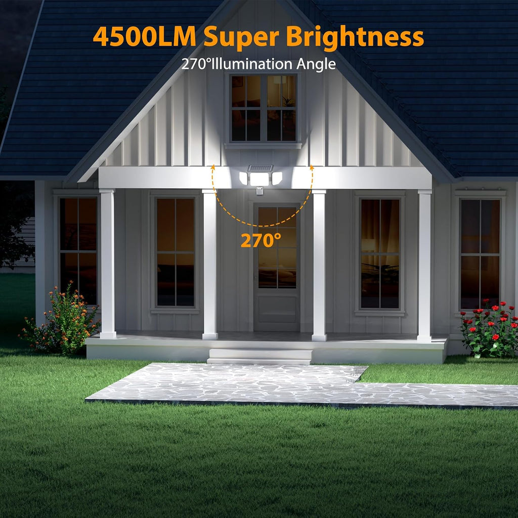4500LM Solar Lights Outdoor, 3 Heads Security Lights with Remote Control, IP65 Waterproof Motion Sensor Lights, 3