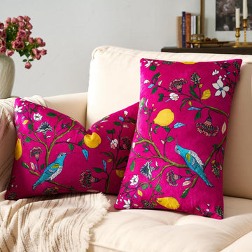 Hot Pink Velvet Floral Decorative 12x20 Lumbar Pillow Covers Set of 2