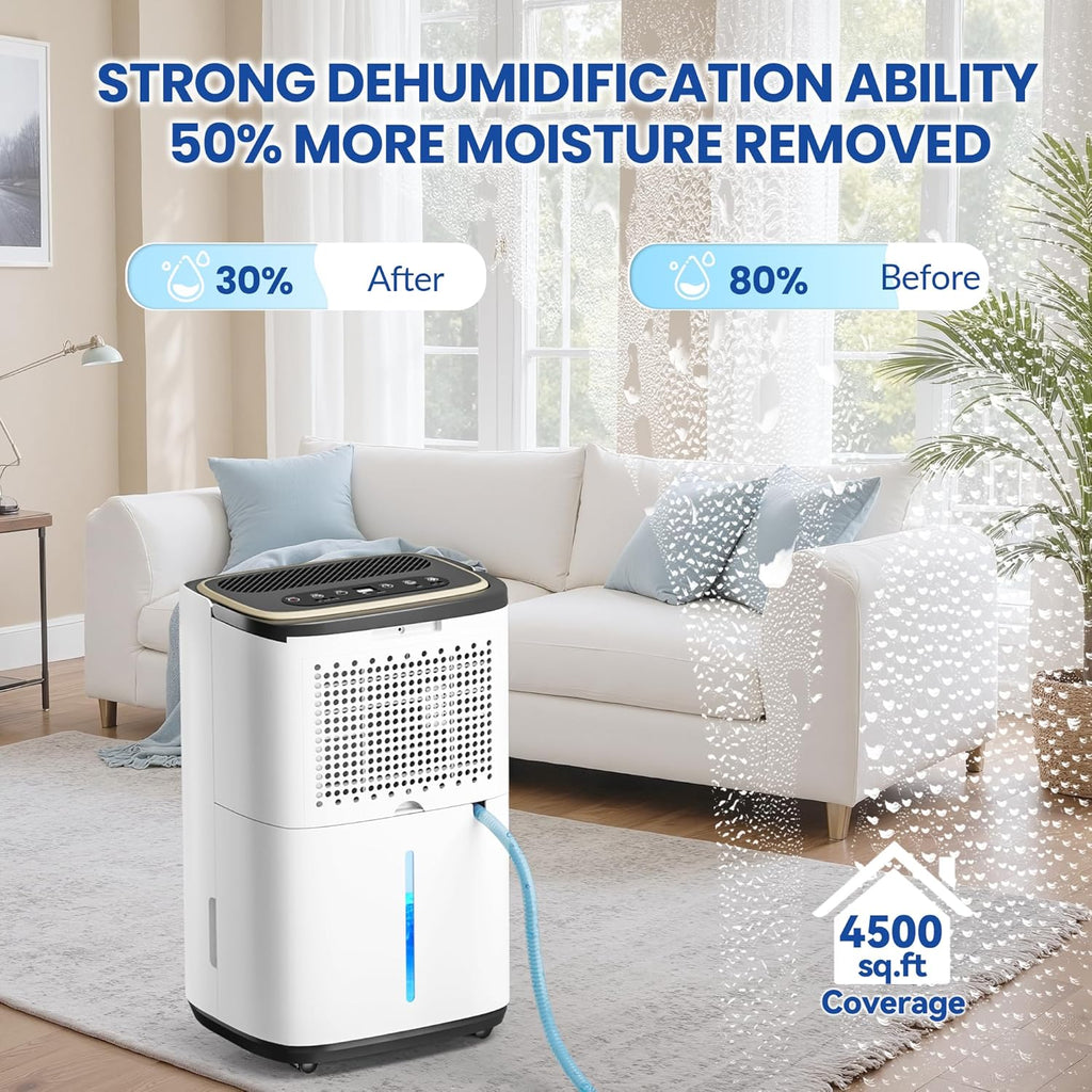 5000 Sq.Ft Dehumidifier for Basement with Drain Hose, 50 Pint Large Best Compressor Dehumidifiers for Home or Garage
