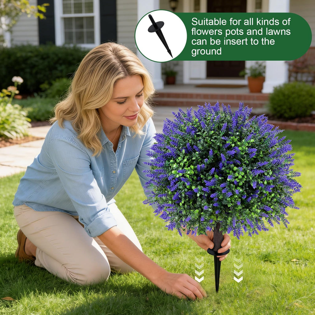 25" Artificial Lavender Topiary Ball Trees Set of 2 with Ground Spikes