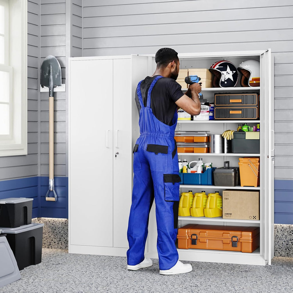 Metal Garage Storage Cabinet with 2 Doors and 5 Adjustable Shelves - 71" Steel Lockable File Cabinet,Locking Tool