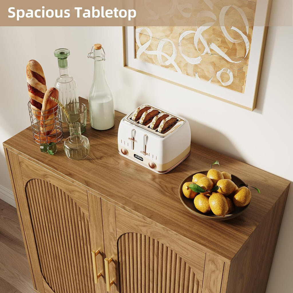 Fluted Arched Sideboard Cabinet with Adjustable Shelves, Modern Accent Storage Cabinet with Doors, Buffet Cabinet