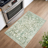 2x3 Washable Vintage Floral Entryway Rug, Thin Non-Slip Carpet for Kitchen Bedroom Sage Green