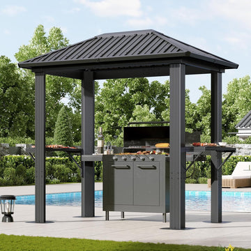 Grill Hardtop Gazebo 5 x 8 FT, Outdoor Metal Hard Top Gazebo, Permanent BBQ Pavilion with Galvanized Steel Roof