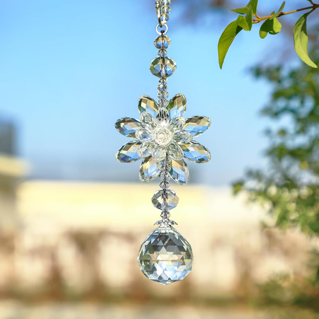 Clear Crystal Ball Flower Prism Suncatcher Car Mirror Charm Decor - Crystal Ball Flower Prism Suncatcher Charm Feng