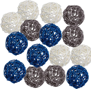 Big Wicker Rattan Balls -Mixed 3 Colors Decorative Balls for Bowls, Vase Filler, Coffee Table Decor, Wedding - Set of 15
