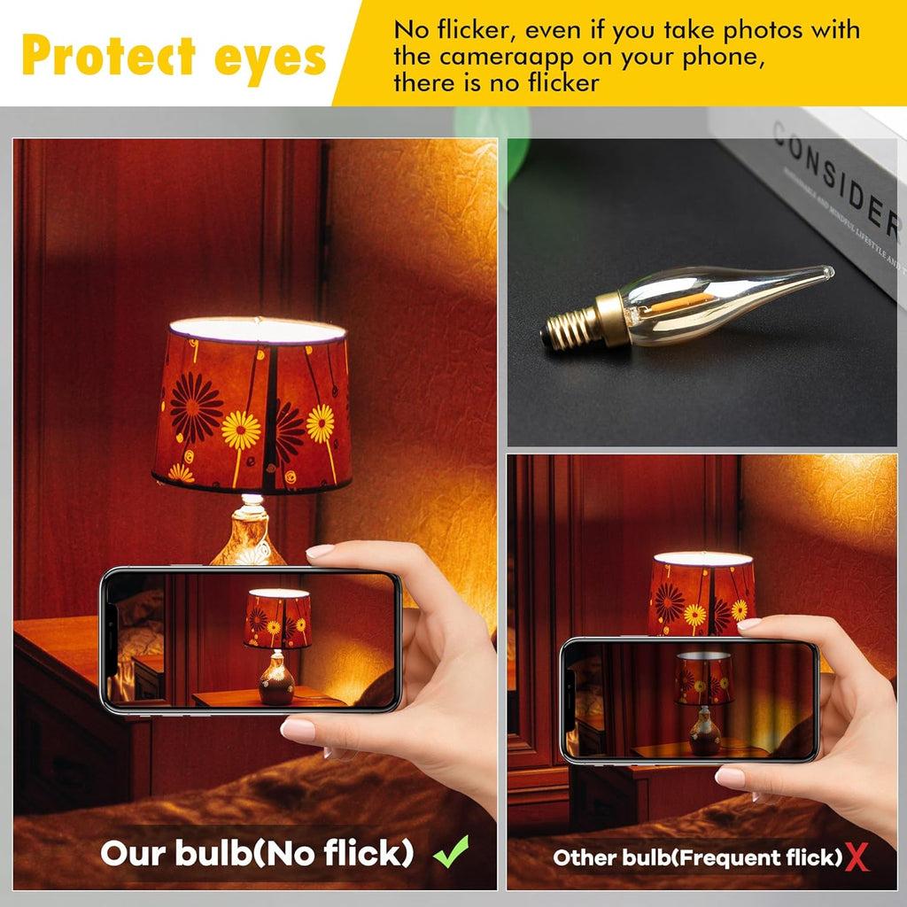 E12 LED Candelabra Bulbs, 7W Equivalent 0.7W Low Wattage, 2200K Amber Warm White, 50 Lumens High CRI(>90) Frosted