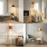 O’Bright Strata Wooden Floor Lamp - Mid Century Modern Standing Lamp with Layered Wood Shade, Tall Reading Lamp