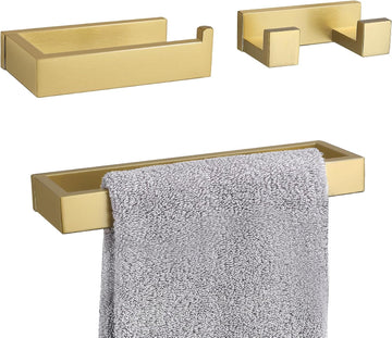 Brushed Gold Bathroom Accessories, Toilet Paper Holder, Towel Bar and Hook | 3 Pieces Bathroom Hardware Set, SUS304
